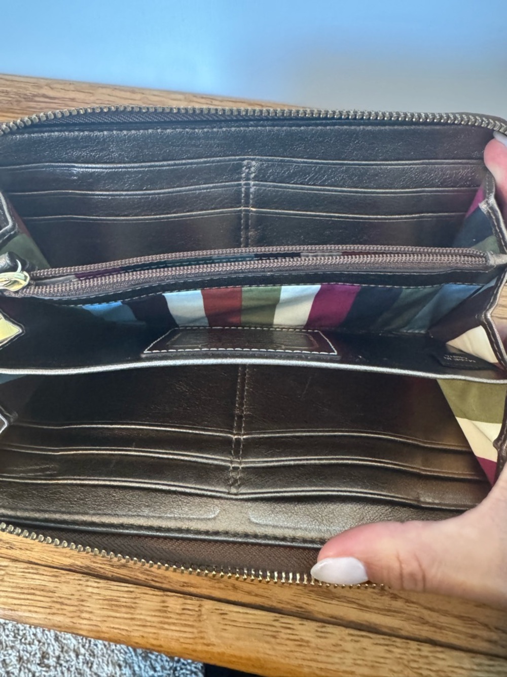 Coach Signature Zip-Around Wallet in Brown and Tan - Picture 5 of 8